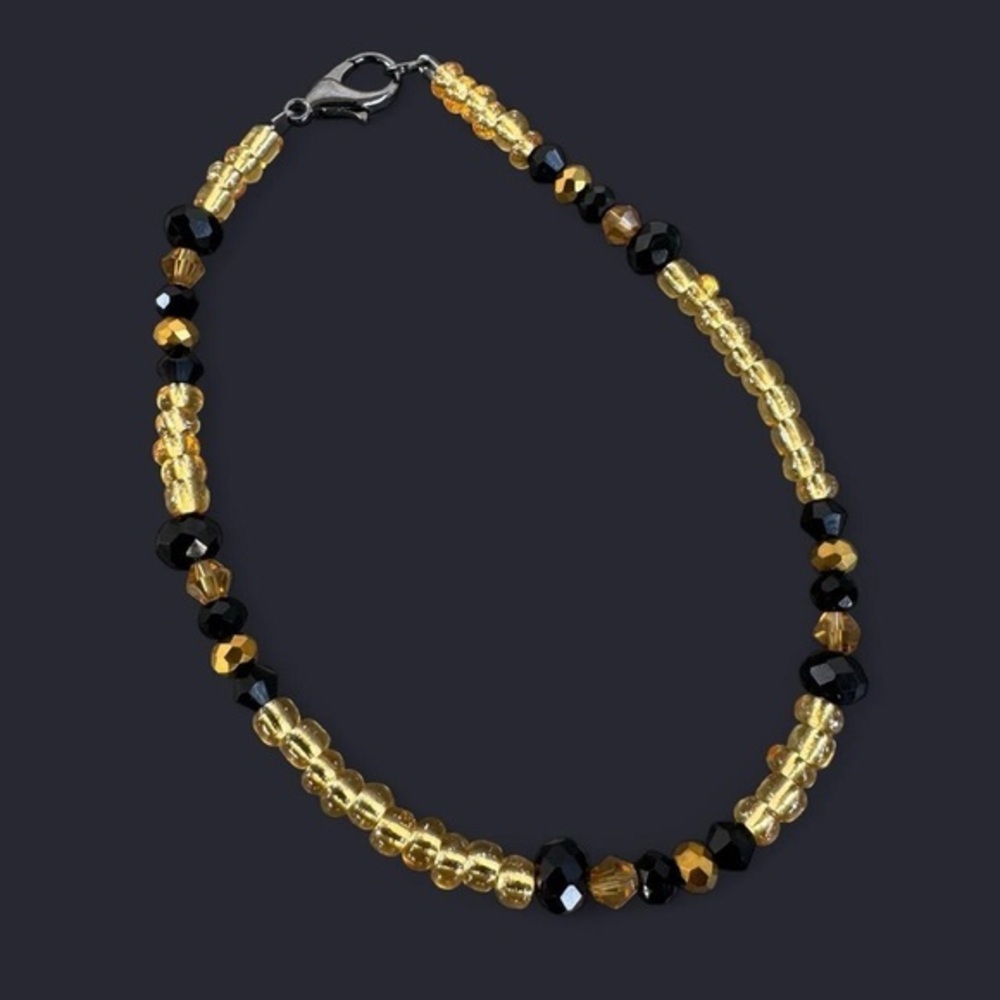 Gold & Black Glass Bead Anklet